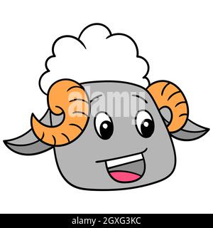 a male sheep head with a smiling face with big horns Stock Vector