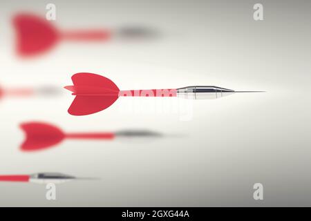 3D Rendering Darts launched with big speed. Business competition concept Stock Photo