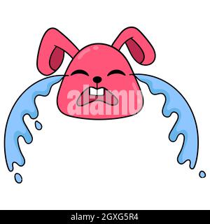 red rabbit head with sad face crying sobbing Stock Vector