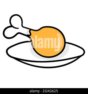 fried chicken thigh food on a plate Stock Vector