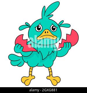 the little bird is sad and gloomy with a broken heart Stock Vector