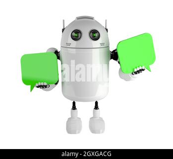 Android with two chat bubbles . Isolated on white Stock Photo