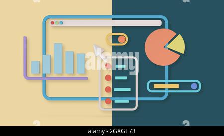 stylized computer monitor with financial charts and report, pastel colors, modern design (3d render) Stock Photo