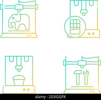 3d printed physical objects gradient linear vector icons set Stock Vector