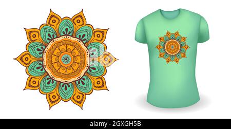 Green male realistic t shirt with mandala. Vector Stock Vector