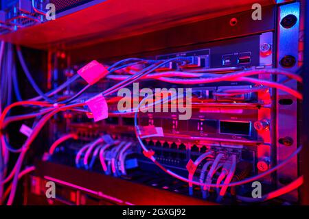 Shot of details hosting platform for storage servers in server room Stock Photo