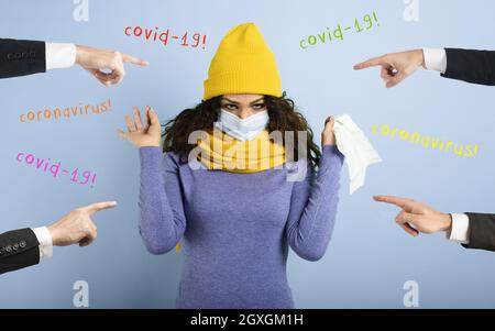 Girl caught a cold and someone give her a mask. Stock Photo