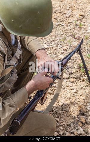 Soviet paratrooper in Afghanistan during the Soviet Afghan War Stock Photo