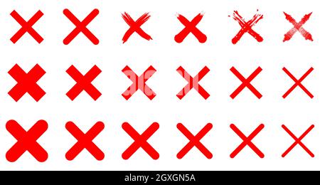 Set of red cross x vector icons. Vector illustration Stock Vector