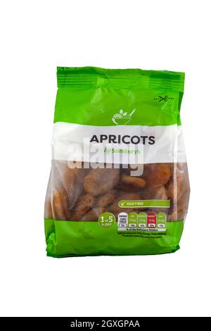 A packed of Sainsbury's dried apricots. Stock Photo