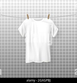 Illustration of a Dripping White T-shirt Hanging. On a transparent background. Vector. Stock Vector