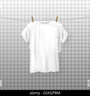 Illustration of a Dripping White T-shirt Hanging. On a transparent background. Vector. Stock Vector