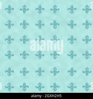 Royal Lily Fleur de Lis Seamless Pattern. Turquoise blue seamless background with lily fleur de lis for print fabric or poster. illustration Stock Photo