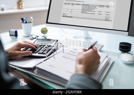 Professional Chartered Accountant Using Electronic Invoice Bill Software Stock Photo