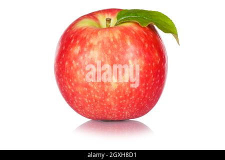 Red apple fruit with leaf isolated on a white background food Stock Photo