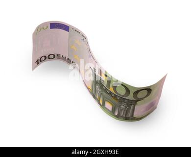 one hundred euro banknote behind wave carved on a white background Stock Photo