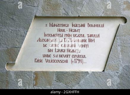 Plaque at Noul Neamt Monastery in Transnistria Stock Photo