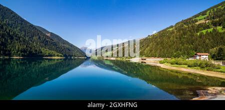 Zoccolo Lake wide landscape, Santa Valburga, Italy Stock Photo