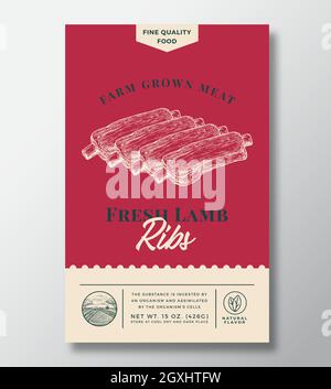 Farm Grown Lamb Ribs Abstract Vector Packaging Label Design Template ...