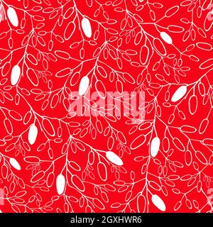 Barberry seamless pattern. Hand drawn berries on red background. Stock Vector