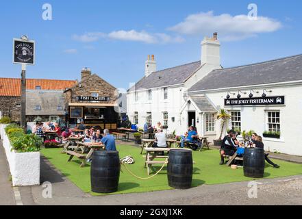 Craster The Jolly Fisherman pub in the coastal village of Craster Village Northumberland coast Northumbria Northumberland England GB UK Europe Stock Photo