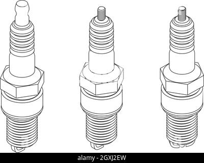 Vector outline set of car different spark plugs Stock Vector