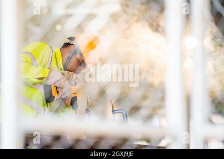 A worker skills quality, maintenance, industry factory worker , warehouse Workshop for factory operators, mechanical engineering team production. Stock Photo