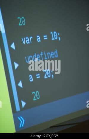 java program code on projector screen at programming class Stock Photo ...