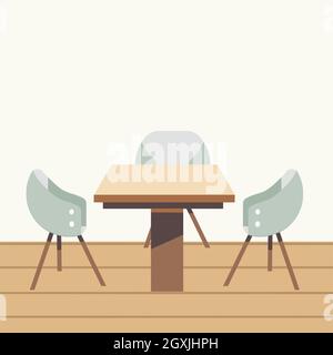 Modern table chair furniture set from the cafe interior scene. Flat colour isolated illustration of modern furniture Stock Vector