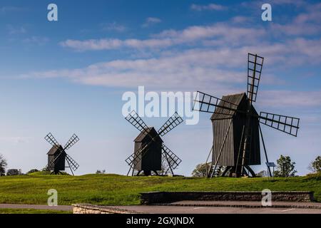 windmills on the island Oeland, Sweden Stock Photo