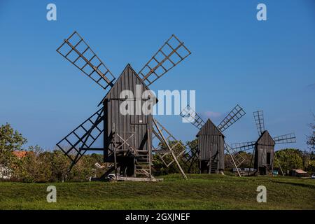 windmills on the island Oeland, Sweden Stock Photo