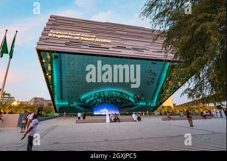 Dubai, United Arab Emirates - October 3, 2020: Kingdom Saudi Arabia Pavilion at the Dubai EXPO 2020 in the United Arab Emirates, a glass structure sym Stock Photo