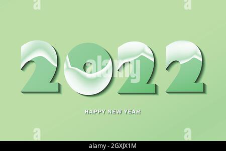 3D ice 2022 holiday decoration on blue background. Merry Christmas or happy new year design. Greeting vector card, banner, celebration concept with Stock Vector