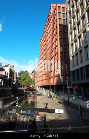 Manchester UK new apartments including the Linter building alongside the Rochdale Canal and Canal Street in October 2021 Stock Photo