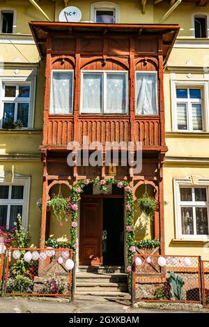 Bolkow, Poland - August 08, 2021. Old house with wooden details Stock Photo