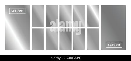 Mobile screen lock display collection of trendy silver metallic backgrounds. Modern screen vector design for mobile app. Soft grey abstract Stock Vector