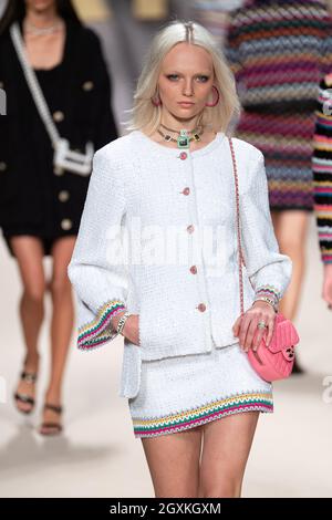 Paris, France. 05th Oct, 2021. Model on the runway at the Chanel fashion  show during Spring/Summer 2022 Collections Fashion Show at Paris Fashion  Week in Paris, France on October 5, 2021. (Photo