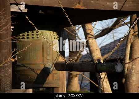 Cerimonial Bell, Kanjizai-ji Buddhist temple, Ainan, Ehime Prefecture, Japan Stock Photo