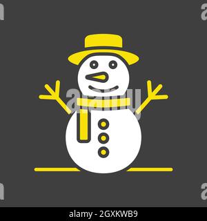Christmas snowman vector glyph icon on dark background. Winter sign. Graph symbol for travel and tourism web site and apps design, logo, app, UI Stock Vector