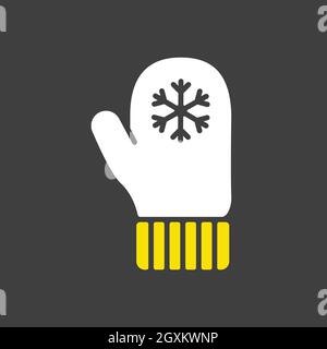 Snowflake gloves vector glyph icon on dark background. Winter sign. Graph symbol for travel and tourism web site and apps design, logo, app, UI Stock Vector