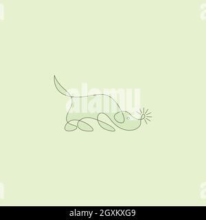 Playful dog in continuous line art drawing style. Line art dog logo design vector template Stock Vector