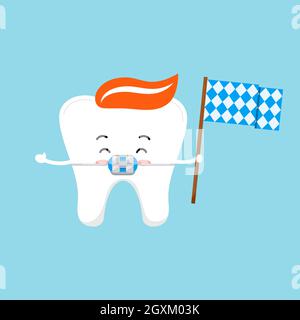 Oktoberfest teeth with flag bavarian patten cute icon isolated. Stock Vector