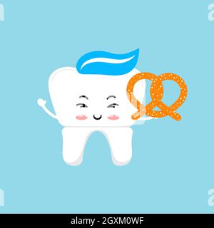 Oktoberfest teeth with pretzel cute icon isolated. Stock Vector