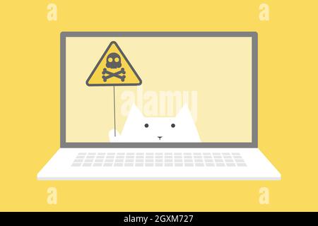 Malicious Email. Problem with Laptop. Message with a Skull on Laptop Screen Stock Vector