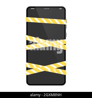 Phone is Wrapped in Warning Ribbons. Problem with Phone Stock Vector