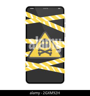 Malicious Email. Problem with Phone. Message with a Skull on Phone Screen Stock Vector