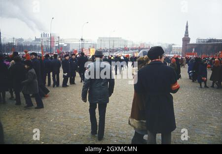 Red Square parade in Moscow on the 60th anniversary of the October Revolution, Moscow, November 7, 1977 Stock Photo