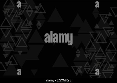 Vector geometric triangle black background, abstract pattern, symmetrical and geometrical template, graphic layout, gray triangles Stock Vector