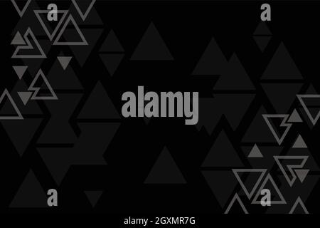 Vector geometric triangle black background, abstract pattern, symmetrical and geometrical template, graphic layout, gray triangles Stock Vector
