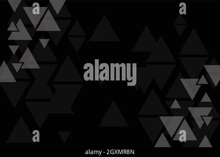 Vector geometric triangle black background, abstract pattern, symmetrical and geometrical template, graphic layout, gray triangles Stock Vector